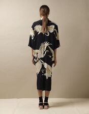 One Hundred Stars Stork Print Dress, Black (BLACK), large