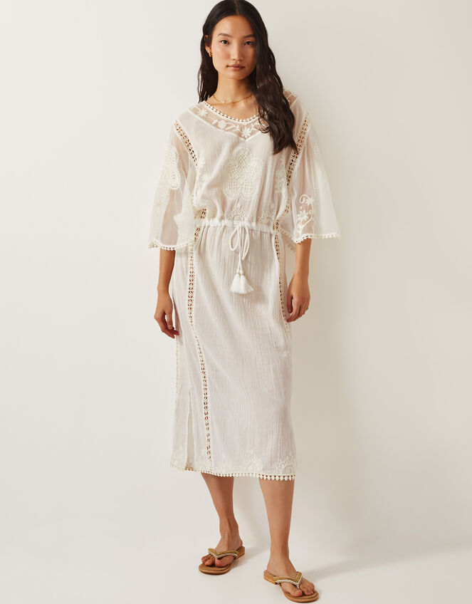 Lena Embroidered Kaftan Dress, White (WHITE), large