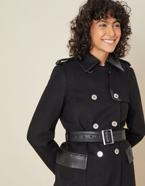 Anne Trench Coat in Wool Blend Black, Black (BLACK), large