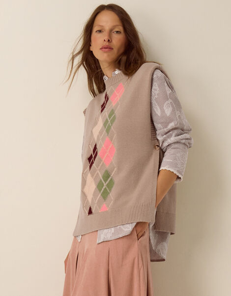 Ariana Argyle Knitted Vest, Mink (MINK), large
