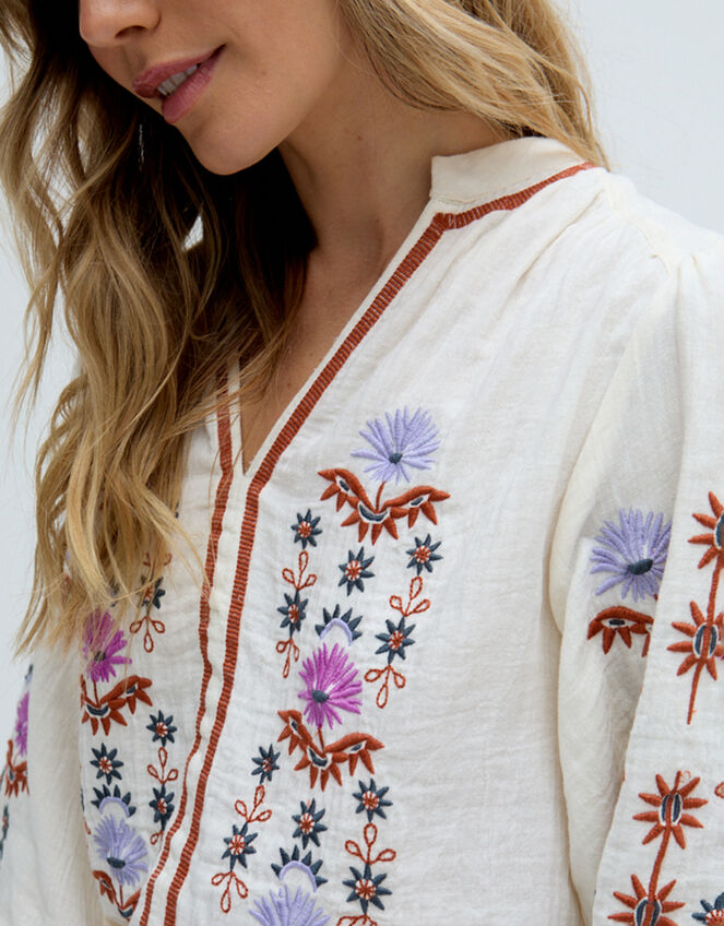 Raffya Dina Embroidered Blouse, Cream (CREAM), large