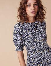 Ditsy Floral Print Dress in Organic Cotton, Blue (NAVY), large