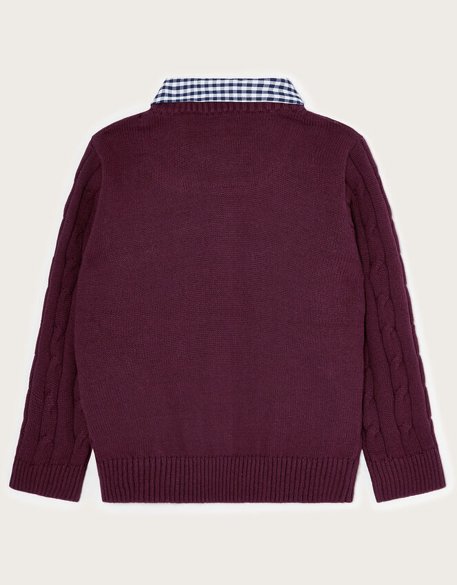 2-in-1 Cable Knit Jumper with Collar, Red (BURGUNDY), large