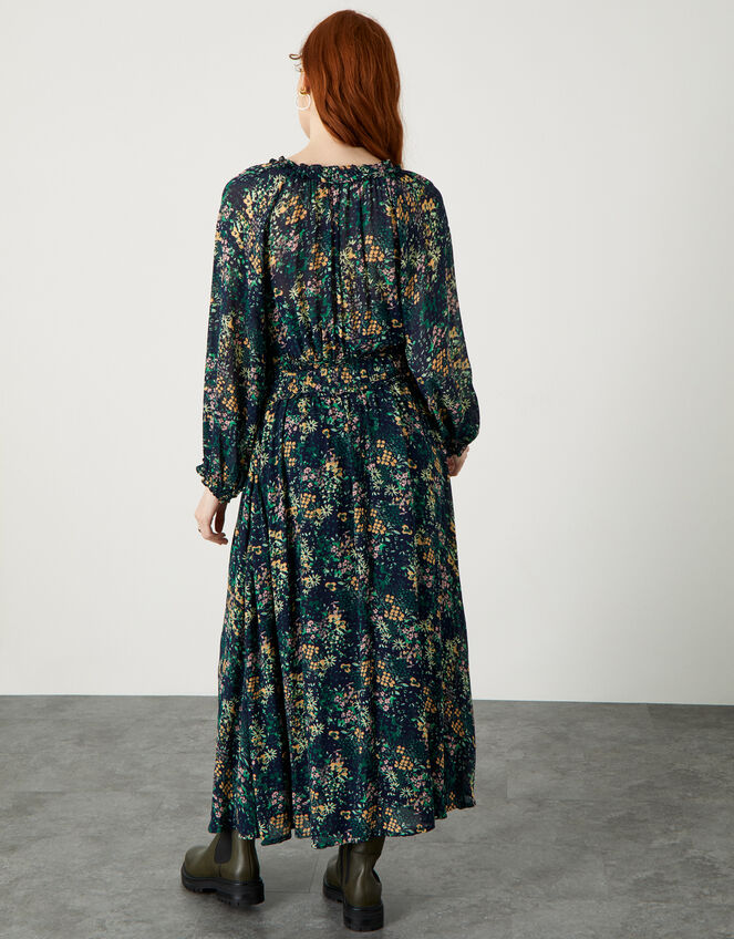 Floral Midi Dress in Sustainable Viscose, Blue (NAVY), large