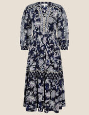 Embroidered Tape Midi Dress, Blue (NAVY), large
