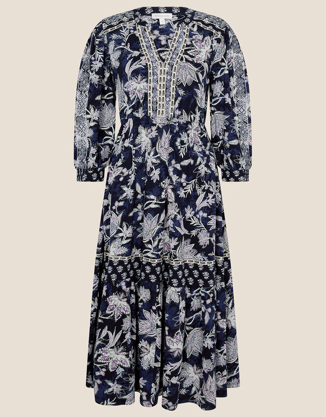 Embroidered Tape Midi Dress, Blue (NAVY), large