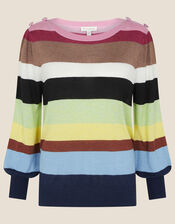 Sandra Stripe Blouson Sleeve Jumper, Blue (NAVY), large