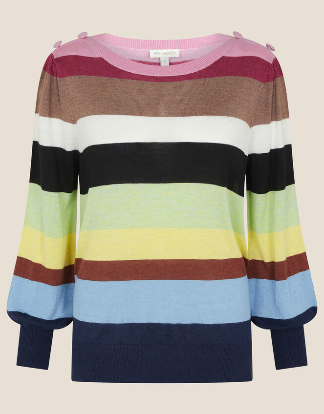 Sandra Stripe Blouson Sleeve Jumper, Blue (NAVY), large