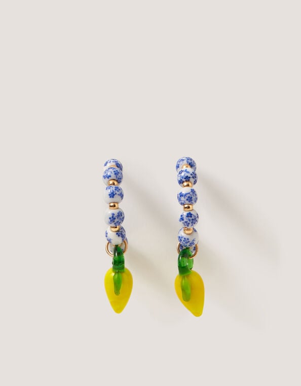 Lemon Charm Bead Hoop Earrings, , large