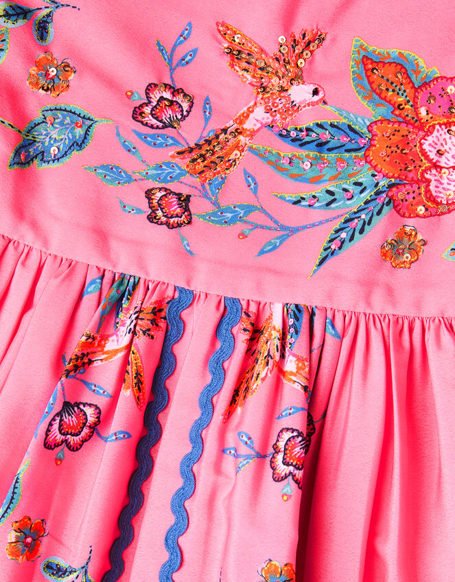 Aurelia Tropical Floral Puff Sleeve Dress, Pink (PINK), large