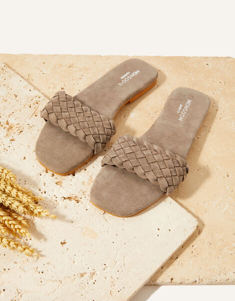 Plait Suede Slide Sandals Grey, Grey (GREY), large