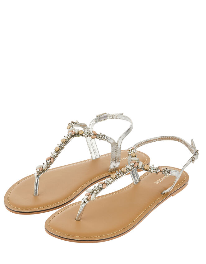 Farren Flower Embellished Sandals, Silver (SILVER), large