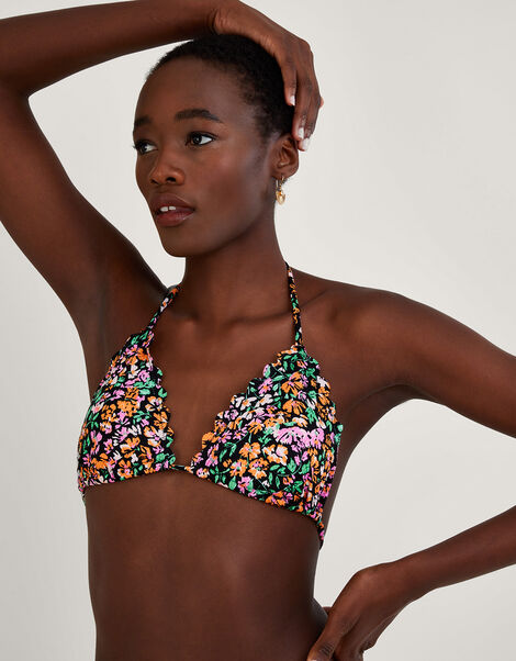 Ditsy Print Bikini Top, Black (BLACK), large