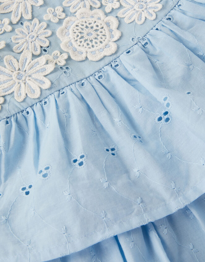 Baby Floral Broderie Puff Sleeve Tiered Dress, Blue (BLUE), large