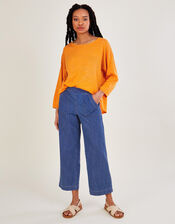 Scallop Slash Neck Sweater in Linen Blend, Orange (ORANGE), large