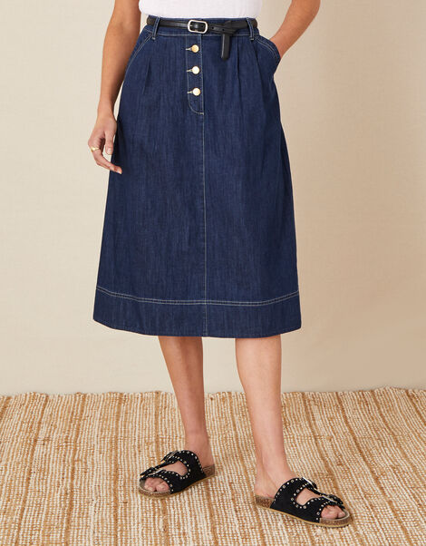 Denim Midi Skirt in Organic Cotton  Blue, Blue (INDIGO), large