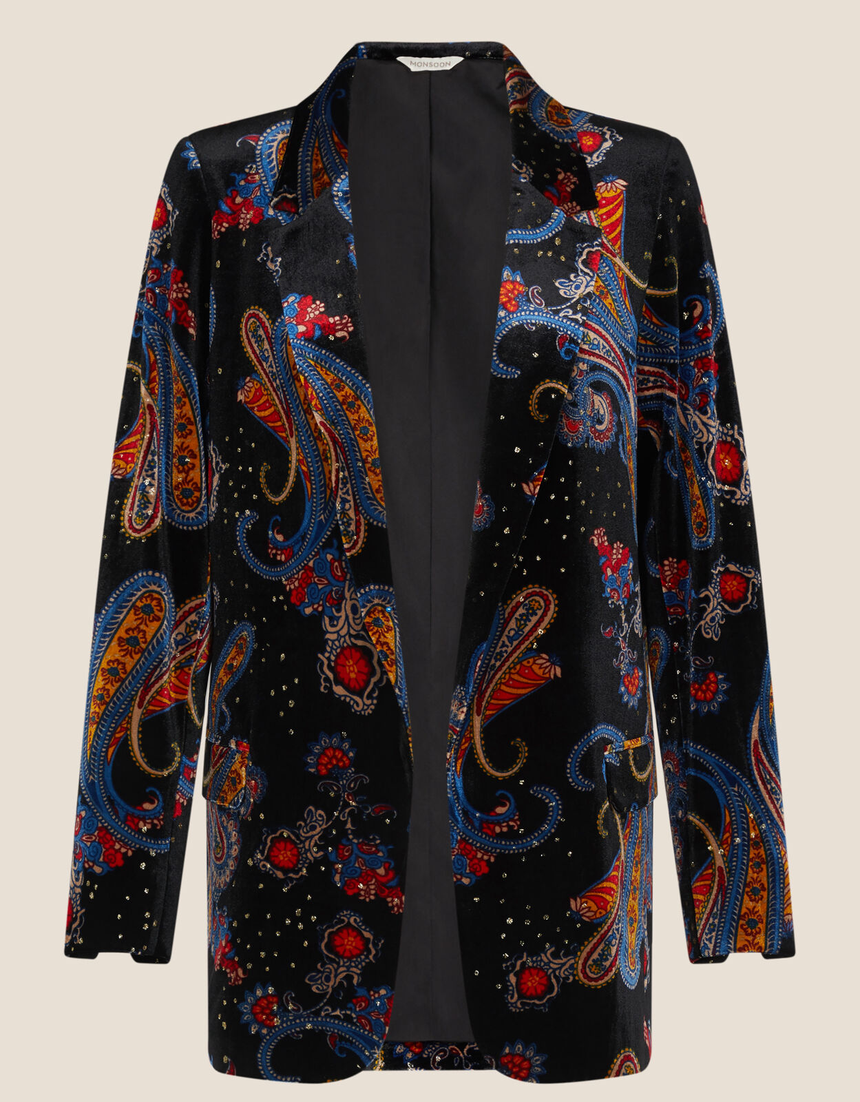 Rowan Paisley Stretch Velvet Jacket Black Casualwear Monsoon Global