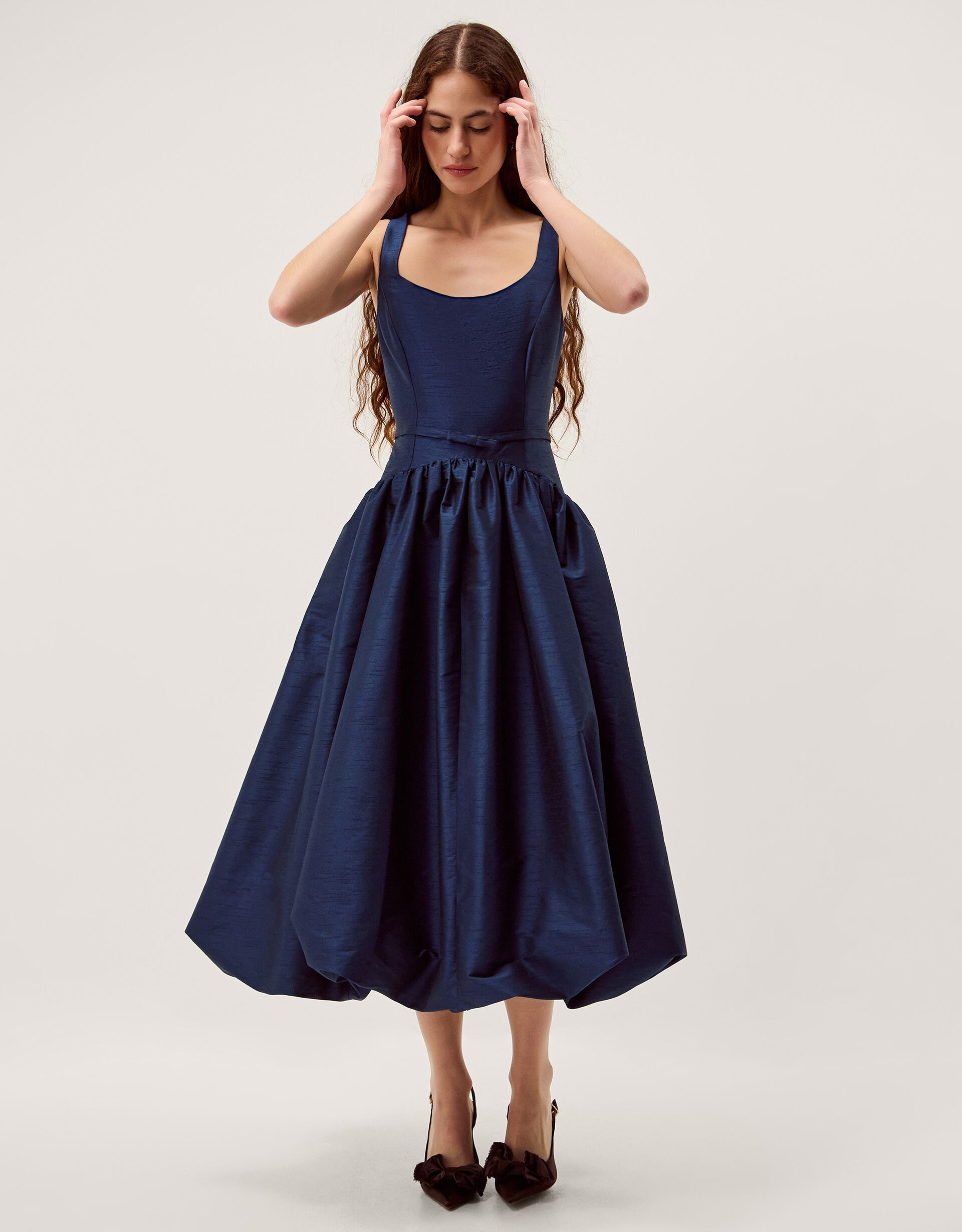 Mila Fit and Flare Midi Dress Blue | Evening Dresses | Monsoon Global.
