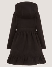 Faux Fur Collar Double-Breasted Coat, Black (BLACK), large