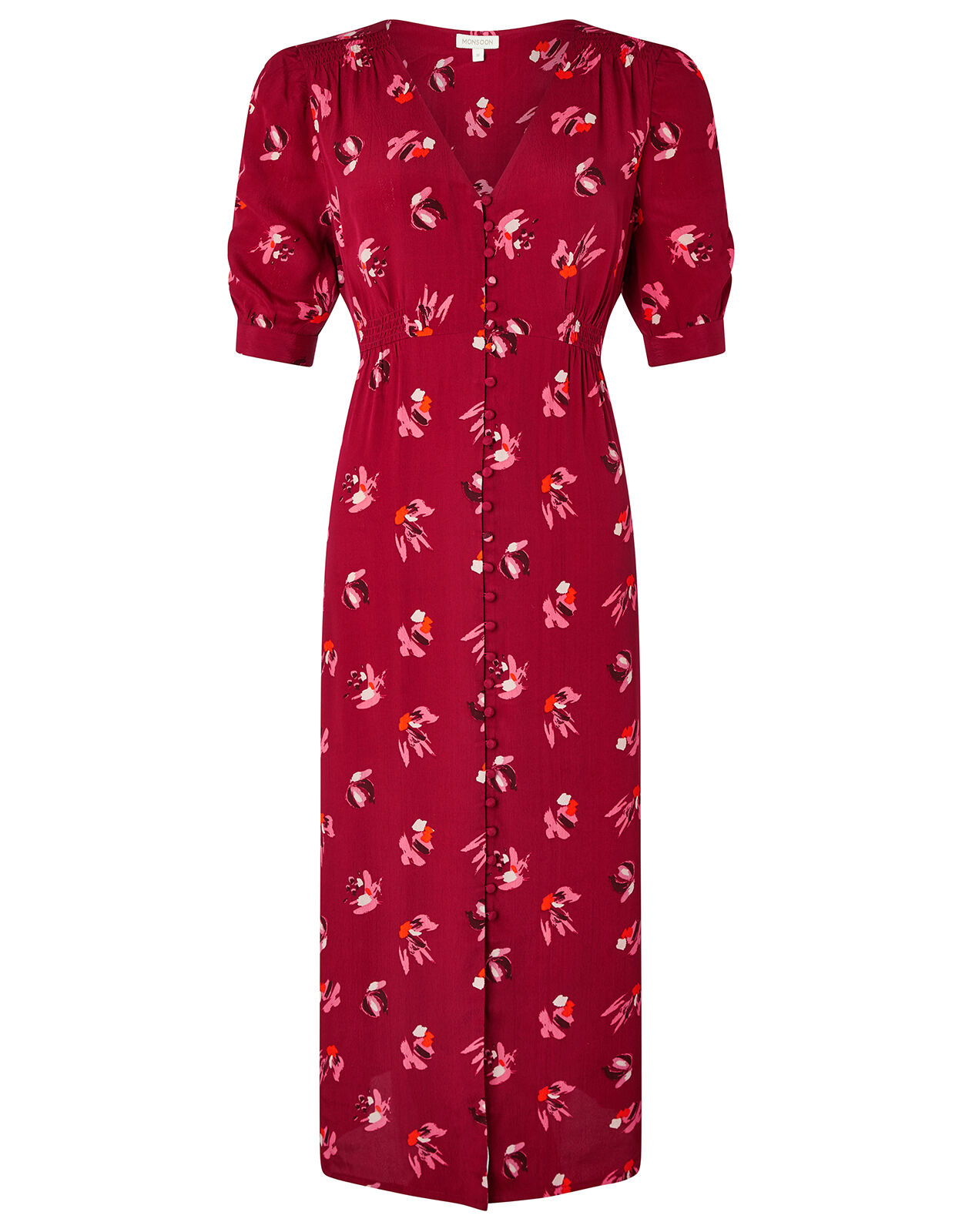 Betty Floral Tea Dress in Sustainable Viscose Red Day Dresses