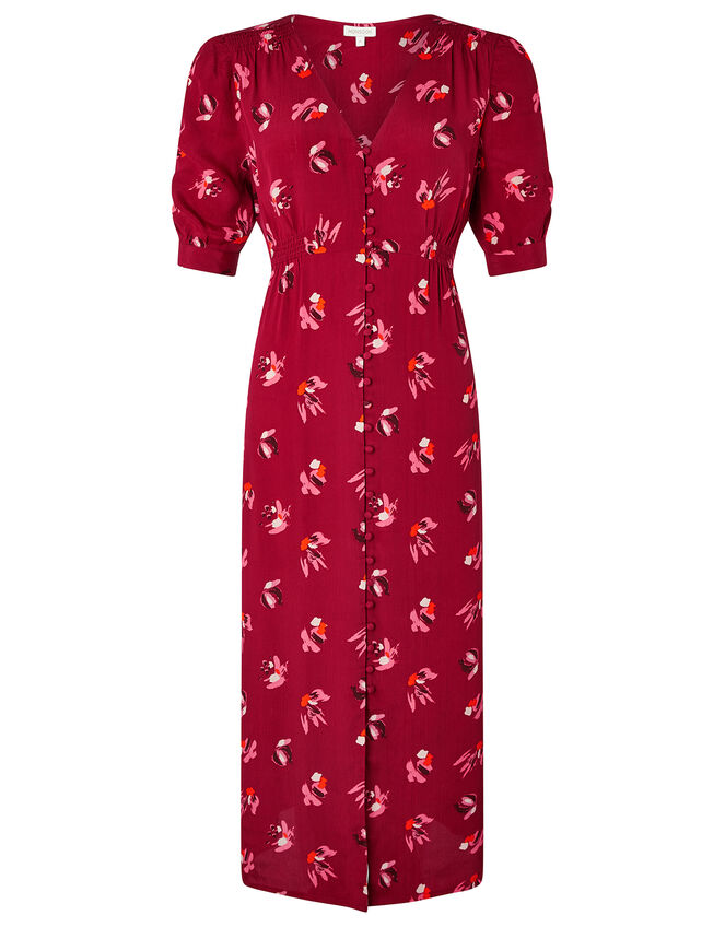 Betty Floral Tea Dress in Sustainable Viscose, Red (RED), large