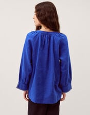 Frida V-Neck Linen Blouse, Blue (COBALT), large