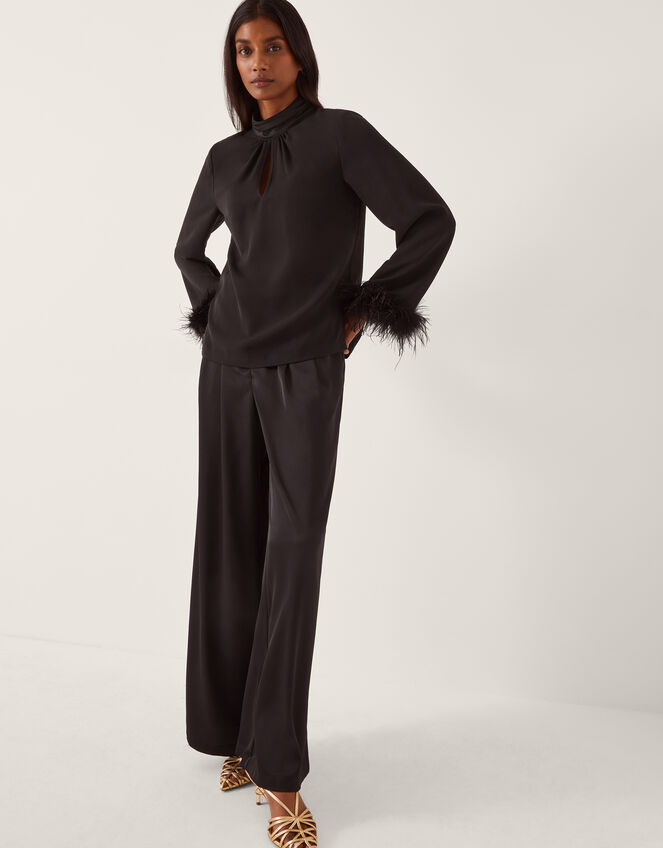 Luella Feather Cuff Top, Black (BLACK), large