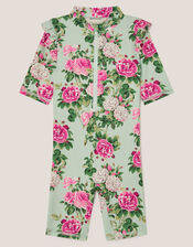 Baby Short Sleeve Floral UPF50+ Swimsuit, Green (GREEN), large