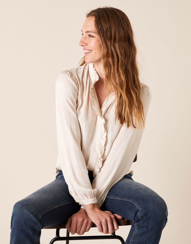 Paisley Jacquard Blouse with Recycled Fabric, Cream (CREAM), large