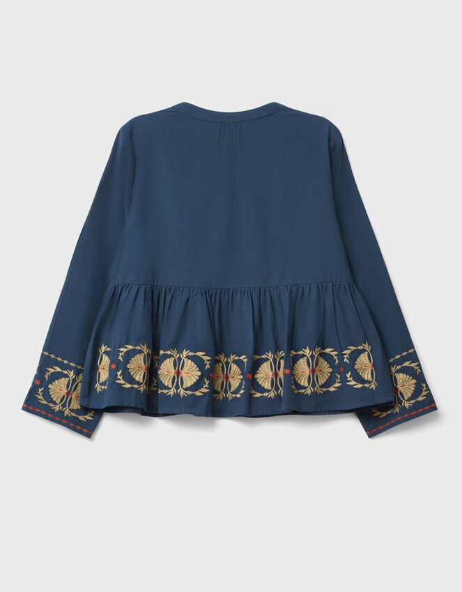 East Katie Embroidered Peplum Blouse, Teal (TEAL), large