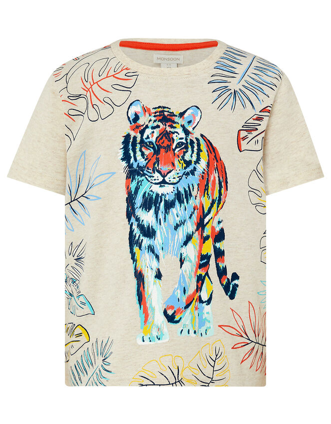 Tiger Printed T-Shirt, Camel (OATMEAL), large