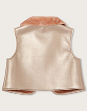 Boutique Metallic Faux Fur Gilet, Pink (PINK), large