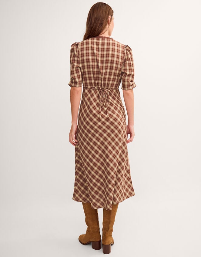 Frankie Check Print Midi Dress, Brown (BROWN), large