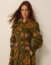 Princella Floral Corduroy Midi Dress, Green (GREEN), large