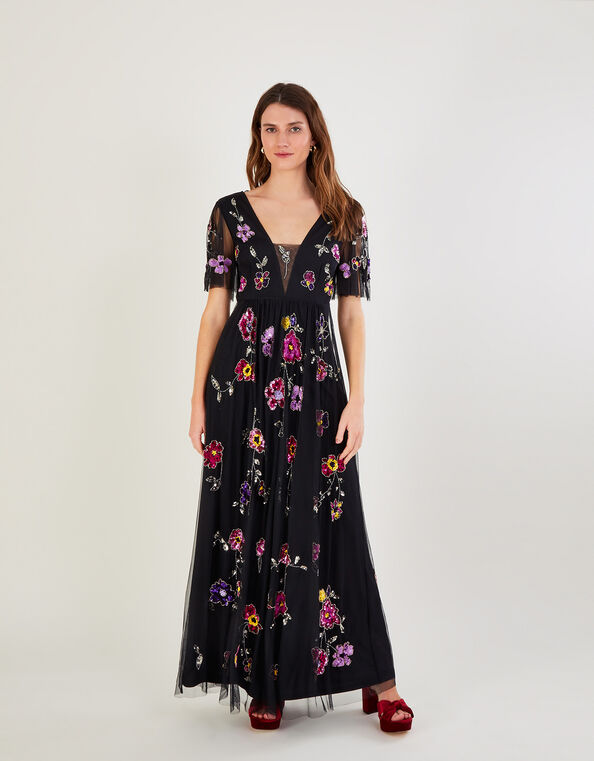 Faye Embellished Maxi Dress, Black (BLACK), large