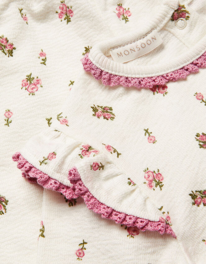 Newborn Floral Frilly Sweatshirt and Joggers Set, Ivory (IVORY), large