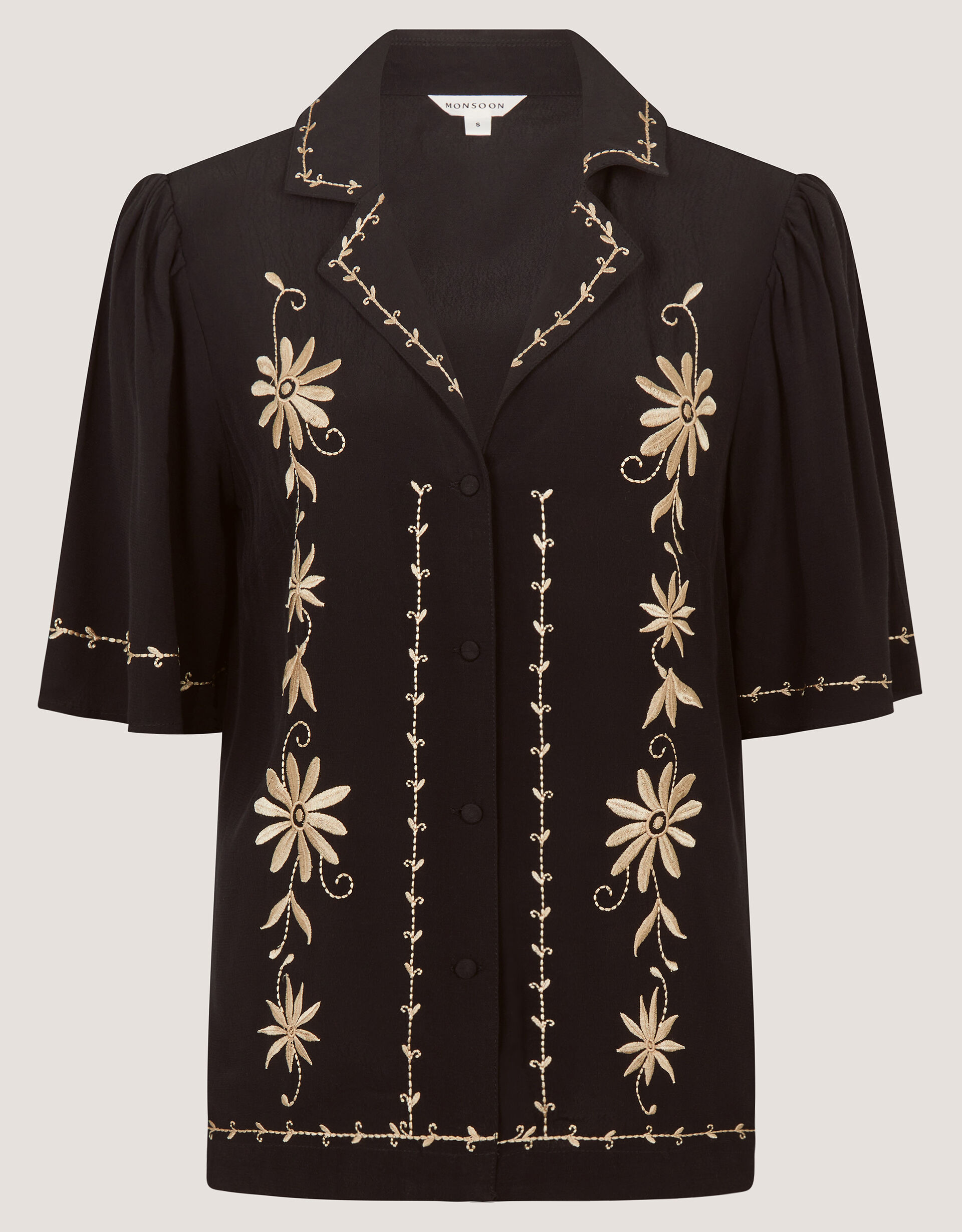Wren Floral Embroidered Shirt Black | Tops & T-shirts | Monsoon US.