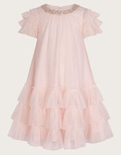 Alexandria Sequin Ruffle Tulle Swing Dress, Pink (PALE PINK), large