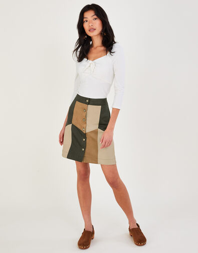 Suedette Patch Short Skirt, Brown (BROWN), large