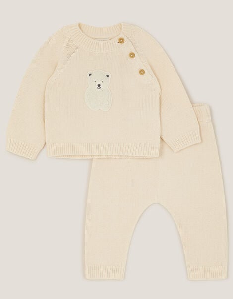 Newborn Polar Bear Knitted Top & Trousers Set, Ivory (IVORY), large