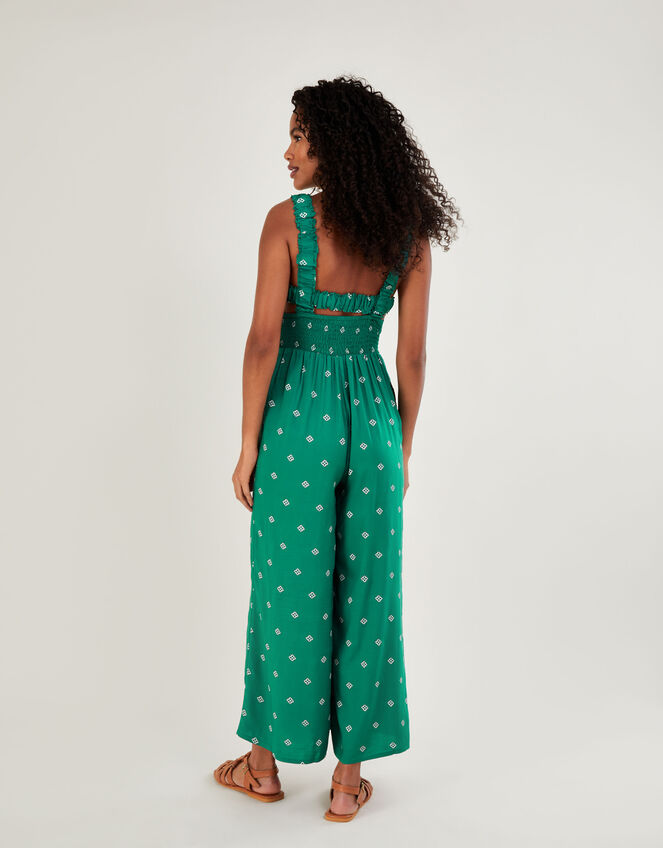 Geometric Print Cut-Out Jumpsuit in LENZING™ ECOVERO™, Green (GREEN), large