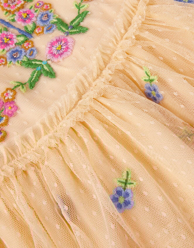 Embroidered Floral Scallop Tiered Dress, Yellow (YELLOW), large