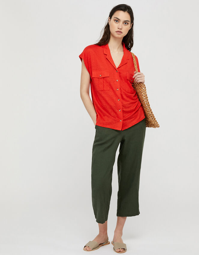 Leena Short Sleeve Shirt in Pure Linen, Red (RED), large