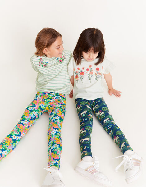 2-Pack Unicorn Floral Leggings, Blue (NAVY), large