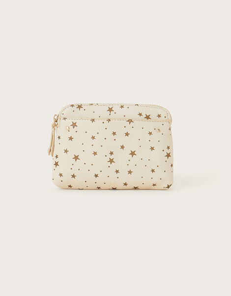 Star Print Large Leather Pouch Ivory, Ivory (IVORY), large