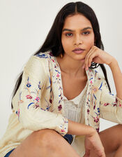 Embroidered Satin Jacquard Kimono , Ivory (IVORY), large