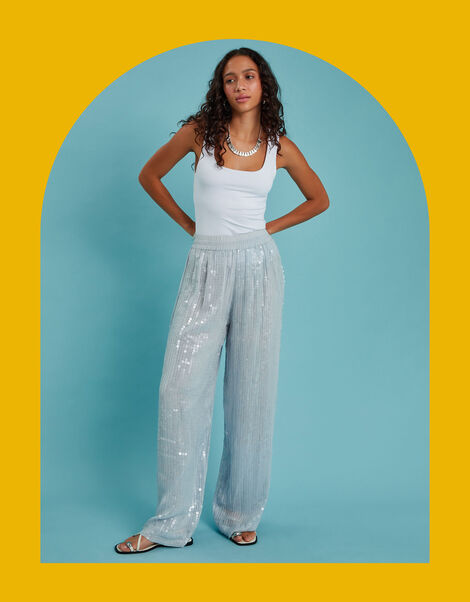 Sundress Janis Sequin Wide Leg Trousers, Blue (LIGHT BLUE), large