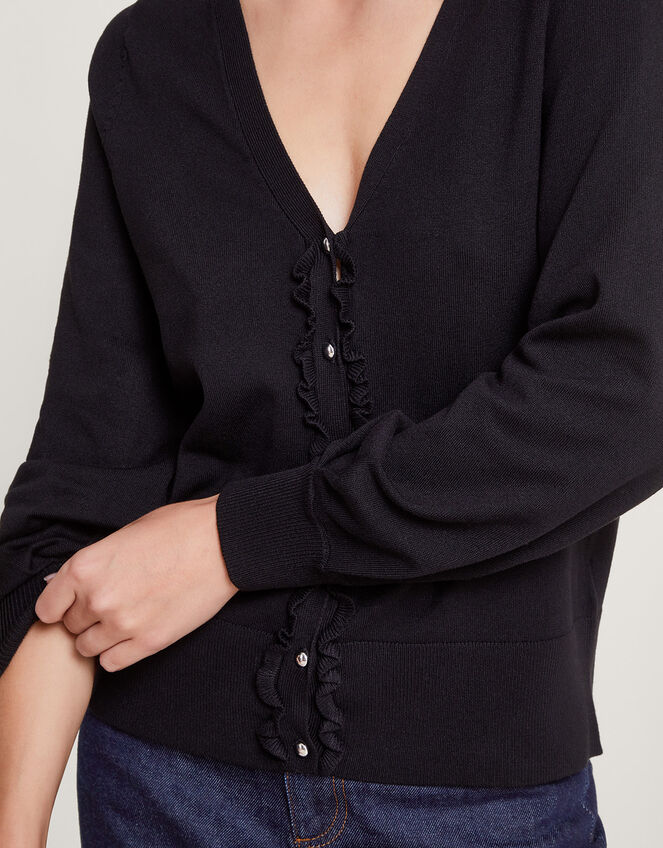 Pleated Trim Cardigan with LENZING™ ECOVERO™ , Black (BLACK), large