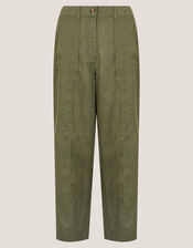 Jolie Regular Wide Leg Linen Trousers, Green (KHAKI), large