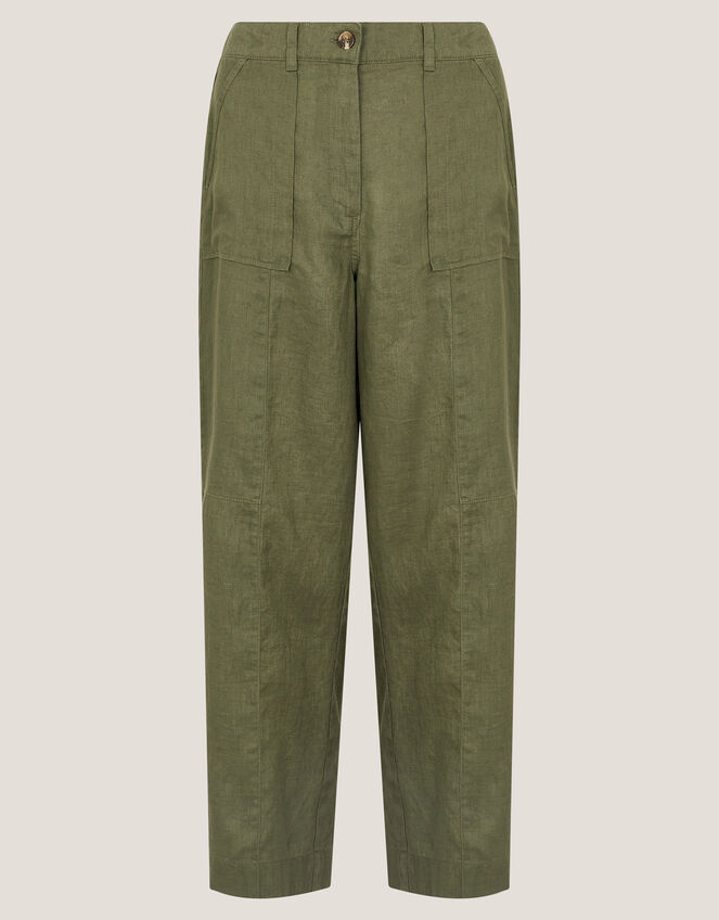 Jolie Regular Wide Leg Linen Trousers, Green (KHAKI), large